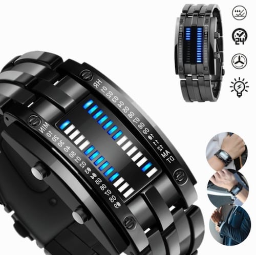 Curioso Reloj Electrónico Binario Con Luz Led Elegante Negro