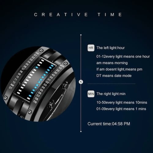 Curioso Reloj Electrónico Binario Con Luz Led Elegante Negro
