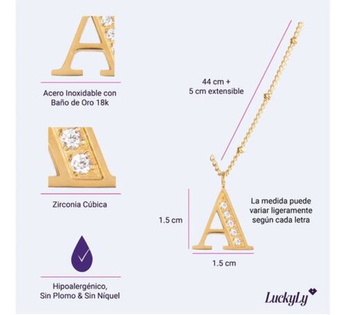 Collares Mujer Inicial Letras Baño Oro 18k Dorado