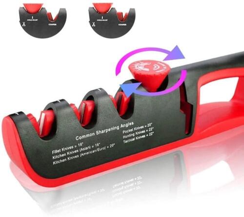 Afilador De Cuchillos De Cocina, Afilador Y Tijeras, 4 En 1 Negro/Rojo