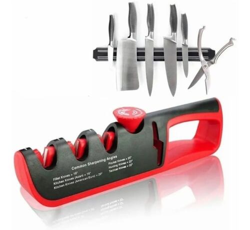 Afilador De Cuchillos De Cocina, Afilador Y Tijeras, 4 En 1 Negro/Rojo