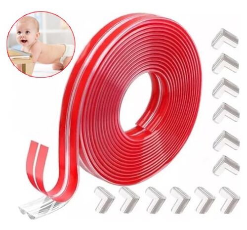 Kit Protector De 12 Pzs Esquinas Bebe Seguridad Banda 6m Rojo/Trasnparente