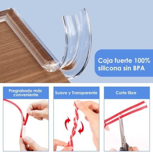 Kit Protector De 12 Pzs Esquinas Bebe Seguridad Banda 6m Rojo/Trasnparente