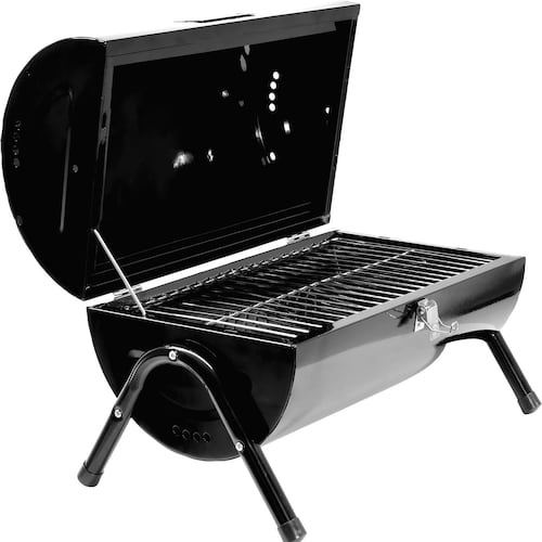 Asador Carbon Portatil Tipo Barril Negro 2 Parrillas 42x35