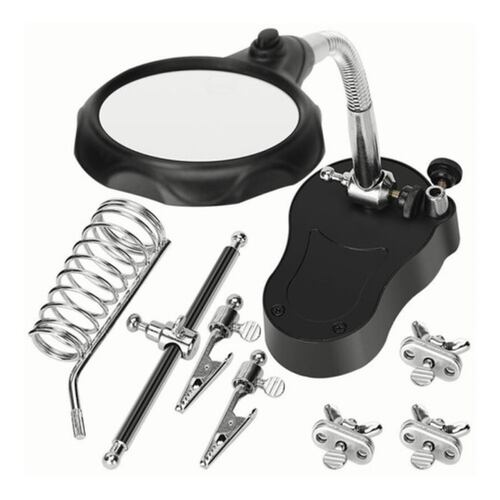 Lupa Con Led Pinza Base Para Cautín Reparacion Electrónicos Negro