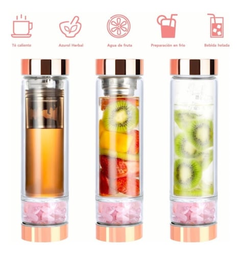 Termo Botella Agua Infusor De Te Con Cristal Energético Rosa Golden