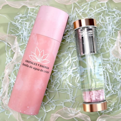 Termo Botella Agua Infusor De Te Con Cristal Energético Rosa Golden