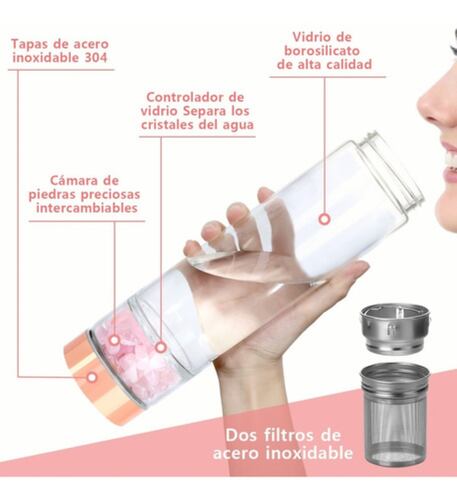 Termo Botella Agua Infusor De Te Con Cristal Energético Rosa Golden