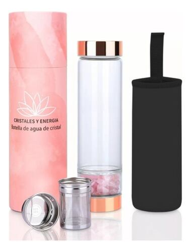 Termo Botella Agua Infusor De Te Con Cristal Energético Rosa Golden