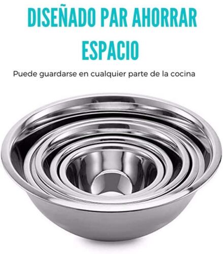 Set 6 Tazones Bowls Acero Inoxidable 18-20-22-24-26-28 Cm Plata 