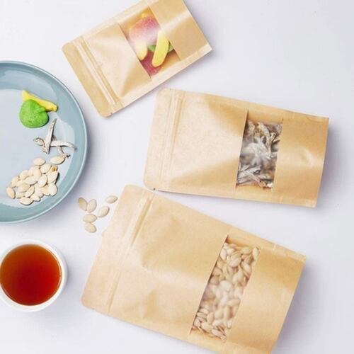 100 Bolsas Stand Up Pouch Kraft Con Ventana Para 250g Cafe