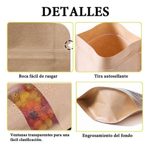 100 Bolsas Stand Up Pouch Kraft Con Ventana Para 250g Cafe