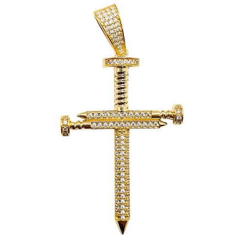 Dije cruz clavos oro 10k Hombre piedra zirconia. Incluye certificado y caja de regalo.