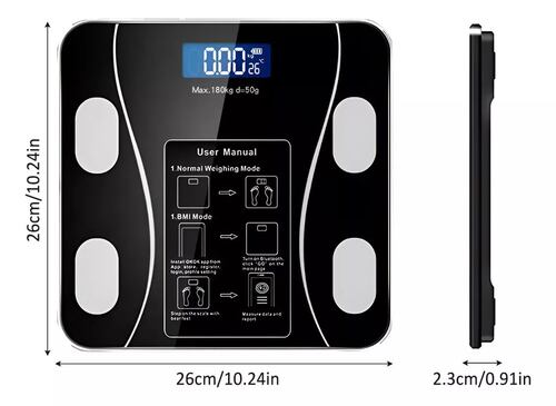 Báscula  Electrónica Led con bluetooth con App para medir grasa corporal, peso, masa muscular, edad metabólica negra.