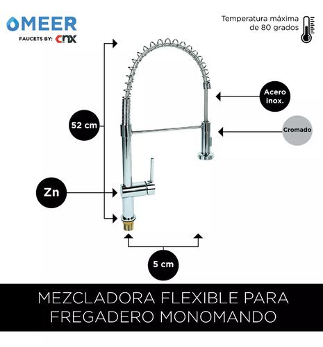 MEER Faucets by CNX | Tarja Sencilla con Escurridor en Acero Inoxidable para Cocina con Escurridor Derecho incluye Mezcladora Flexible con Dos Tipos de Chorro y Kit de Instalación