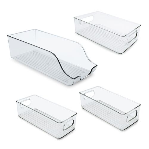 AGBOX Organizadores Para Refrigerador Set De Contenedores 4 Piezas con Asas TH-CONREF01.