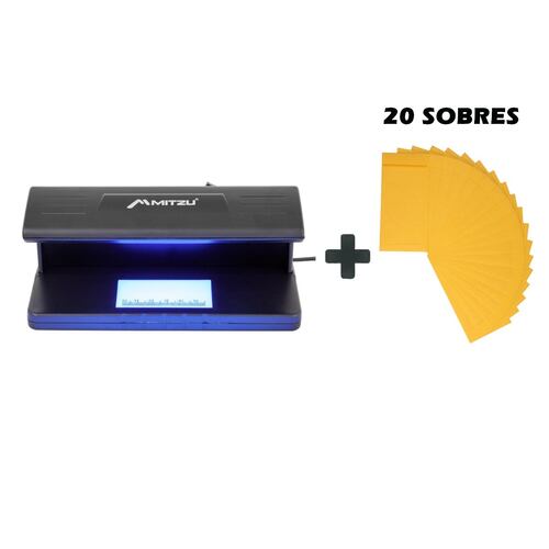 Lámpara detectora billetes falsos MITZU + 20 sobres billetes