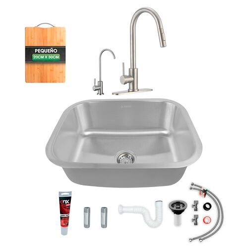 Fregadero de Cocina de Acero Inoxidable con Mezcladora Kit de Instalación y Accesorios de Regalo