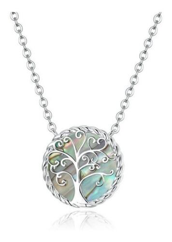 Collar Árbol De La Vida Chapado En Oro Blanco Plata 