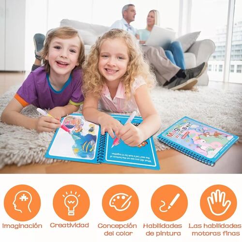 Libro Dibujo Agua Graffiti Pizarron Mágica Niños 4 Pzs Multicolor