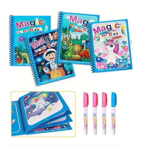 Libro Dibujo Agua Graffiti Pizarron Mágica Niños 4 Pzs Multicolor