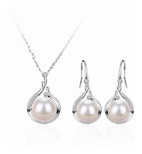 Conjunto De Joyas De Mujer De Pearl De Plata Esterlina 925  perla Plata Blanco