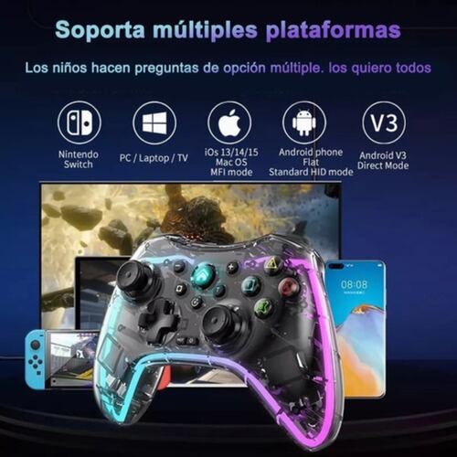 Control Inalámbrico Gamepad Para Switch/pc Rgb Transparente