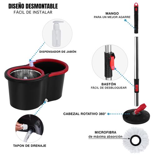 AGBOX Trapeador Giratorio Spin Mop 360 Sistema De Limpieza AG-SPINMOP