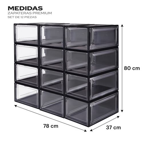 AGBOX Zapateras Apilables Premium Alexa 12 Pack Negro ZAP12N