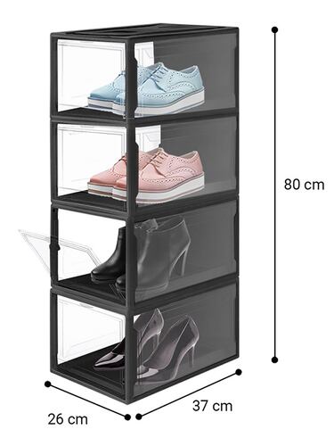 AGBOX Zapateras Apilables Premium Alexa 12 Pack Negro ZAP12N