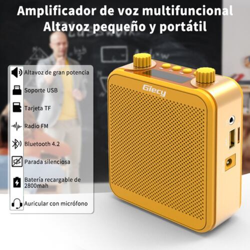 Amplificador De Voz Portátil Recargable Audio Bluetooth Amarillo