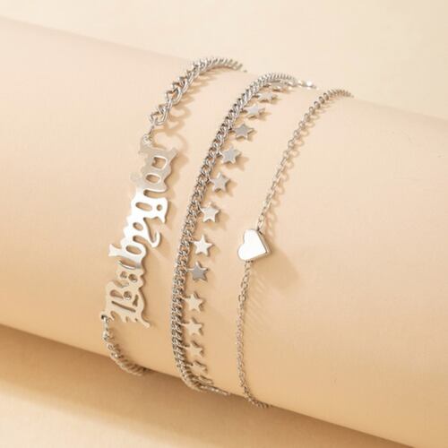 3pcs Pulsera Para Tobillo Mujer De Corazones Letras Estrella Dorado