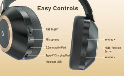 Audífonos Inalámbricos Bluetooth Diadema Con Microfono Negro, Dorado