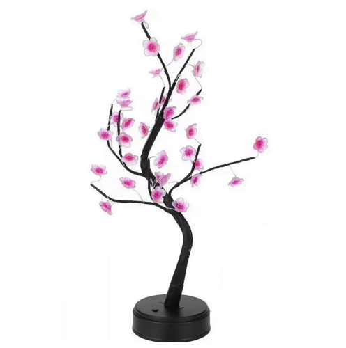 Lámpara Árbol Bonsai Con Mando A Distancia 36 Led Decoración Flores Rosa