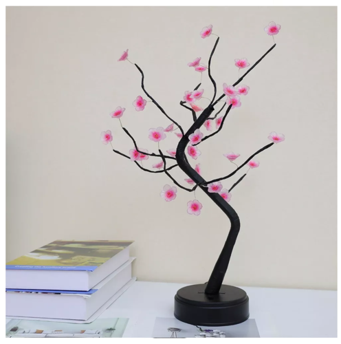 Lámpara Árbol Bonsai Con Mando A Distancia 36 Led Decoración Flores Rosa