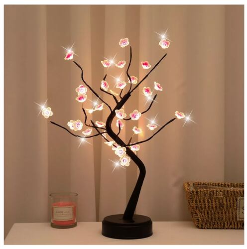 Lámpara Árbol Bonsai Con Mando A Distancia 36 Led Decoración Flores Rosa