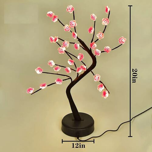 Lámpara Árbol Bonsai Con Mando A Distancia 36 Led Decoración Flores Rosa