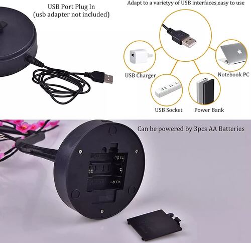 Lámpara Árbol Bonsai Con Mando A Distancia 36 Led Decoración Flores Rosa