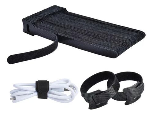 Cincho Suja Cables, Brida Con Velcro Reutlizable 100 Pzs Negro