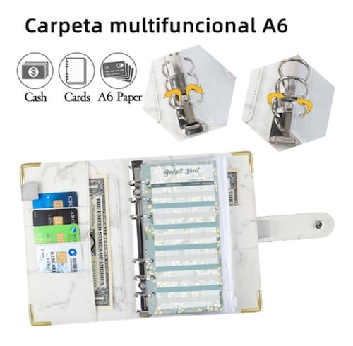 Bolsa De Carpeta Con Cremallera Carpeta A6 Organigastos Blanco marmol