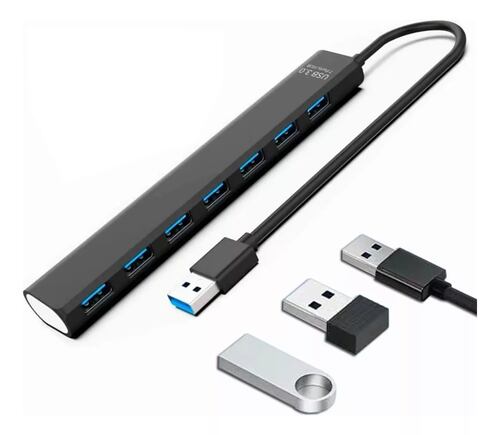 Multi Usb 3.0 Hub Divisor De 7 Puertos Velocidad De 5 Gbps Negro