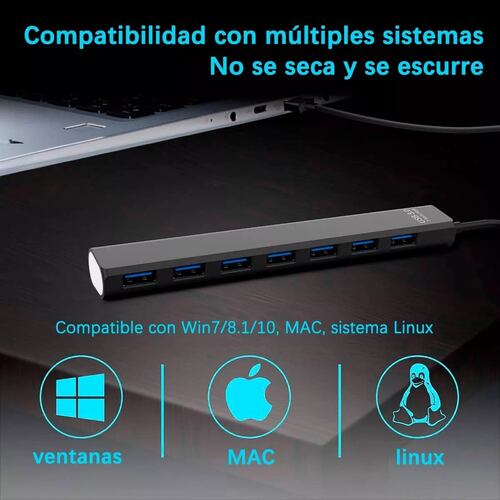 Multi Usb 3.0 Hub Divisor De 7 Puertos Velocidad De 5 Gbps Negro