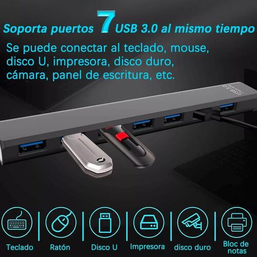 Multi Usb 3.0 Hub Divisor De 7 Puertos Velocidad De 5 Gbps Negro