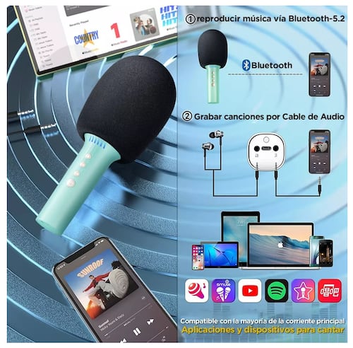 Micrófono De Karaoke Inalámbrico Con Bluetooth Y Bocina Verde