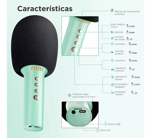 Micrófono De Karaoke Inalámbrico Con Bluetooth Y Bocina Verde