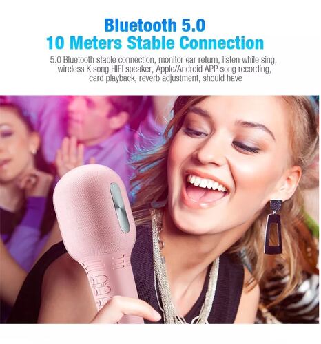 Microfono Inalambrico Karaoke Bocina Bluetooth Mp3 Celular Rosa