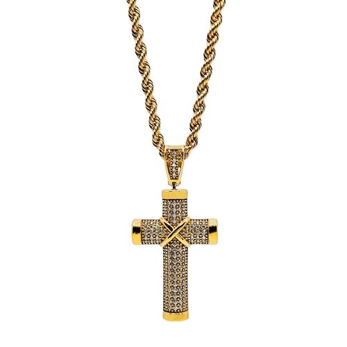 Cadena Oro 10k Torzal Italiano y Cruz de Piedra Zirconia