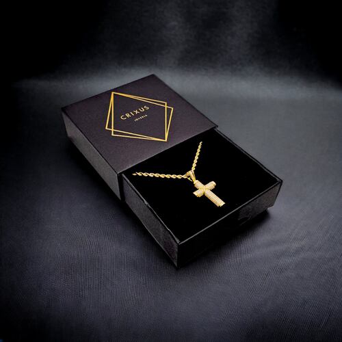 Cadena Oro 10k Torzal Italiano y Cruz de Piedra Zirconia