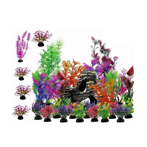 Kit 30 Pcs Plantas Artificiales Decorativas Acuario Pecera