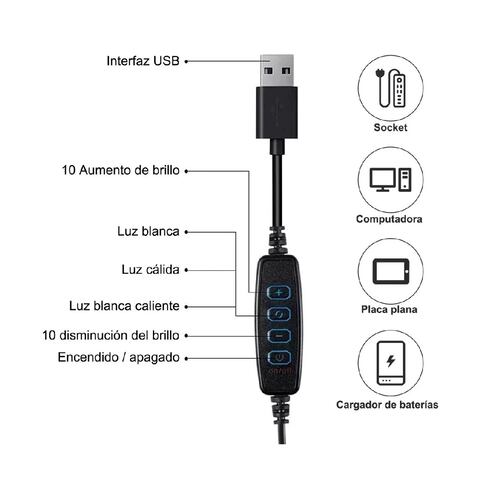 Lámpara De Escritorio Led Con Brazo Oscilante De 360, 3 Modo Negra